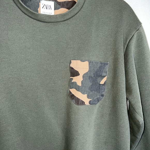 Zara Pullover Sweatshirt-Olive Army Green-Camo Pocket-Small - Picture 3 of 5